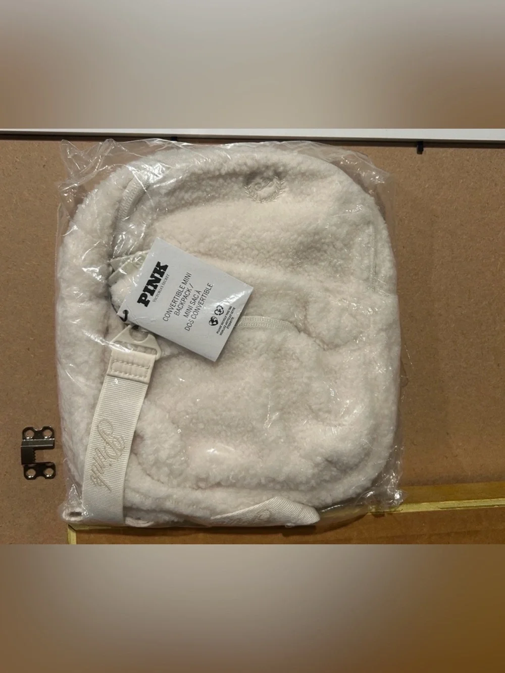 Victoria's Secret PINK White Fuzzy Sherpa Mini Convertible Bckpck.NWT in plastic